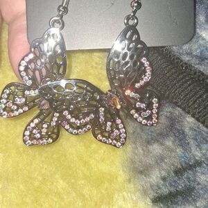 Chic Silver and Pink Crystal Butterfly Earrings